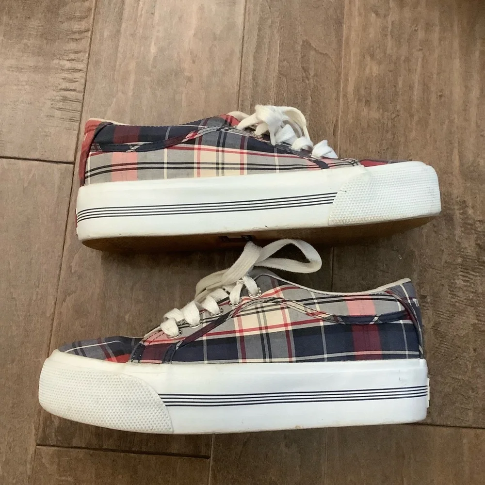 Tommy Hilfiger Red and Blue Plaid Sneakers, 7.5